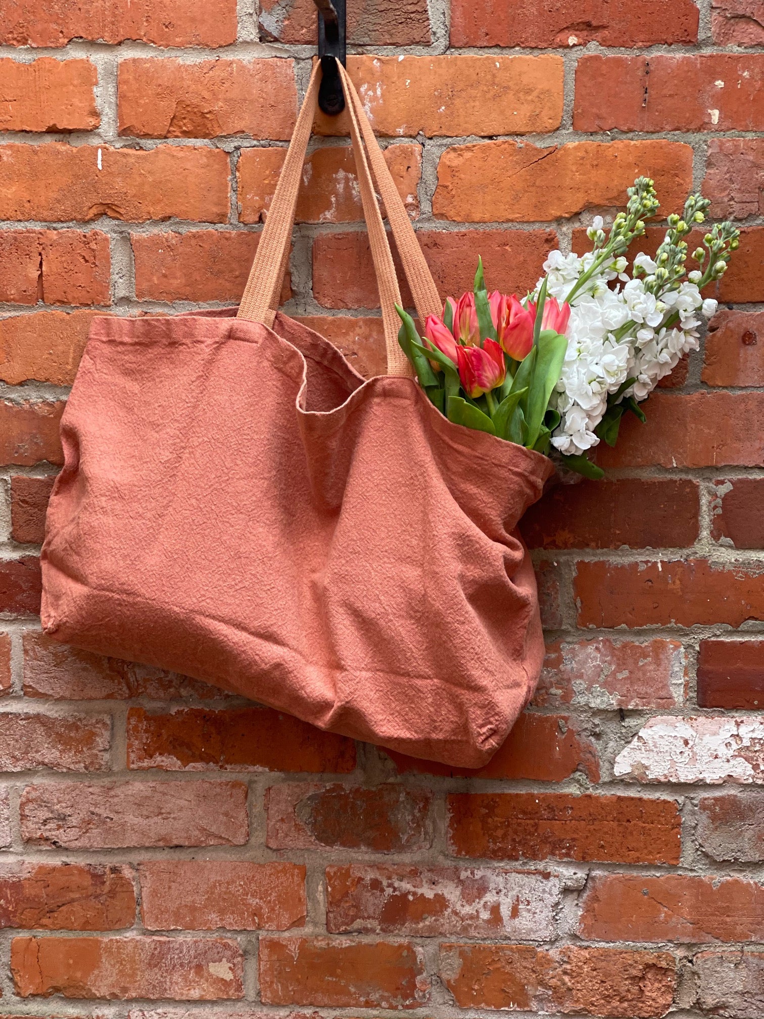 Charvet Editions "Doudou Bag" (Terracotta), Natural linen bag. Made in France. - Home Landing