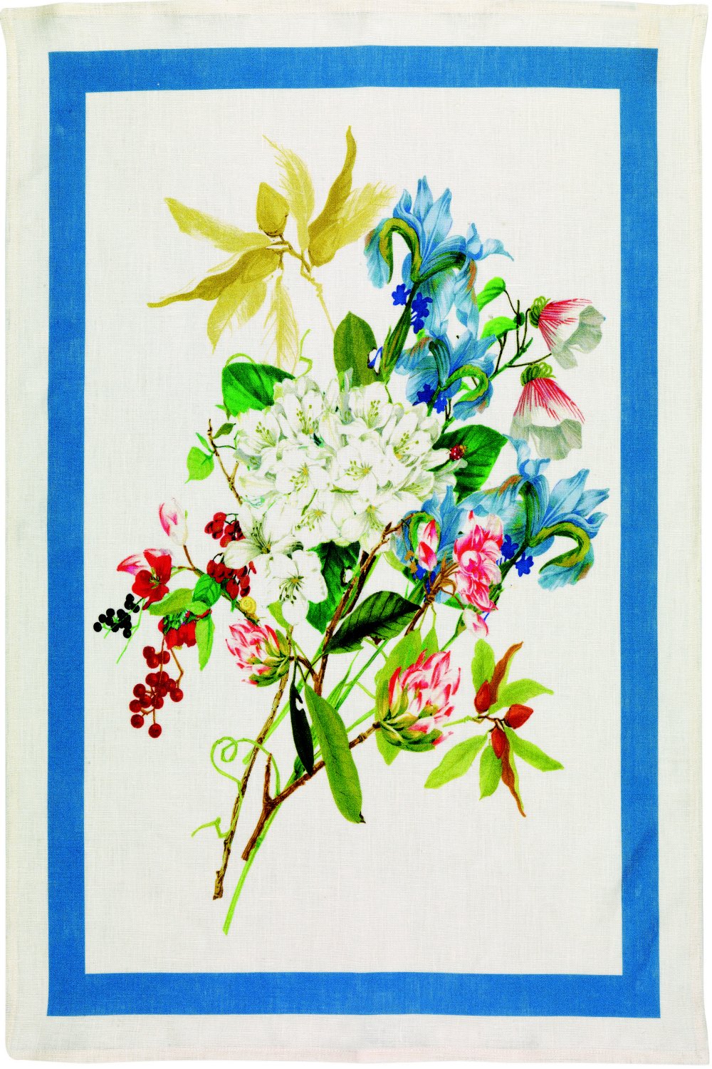 Tessitura Toscana Telerie, “Ibisco - Azzurro”, Pure linen printed tea towel.