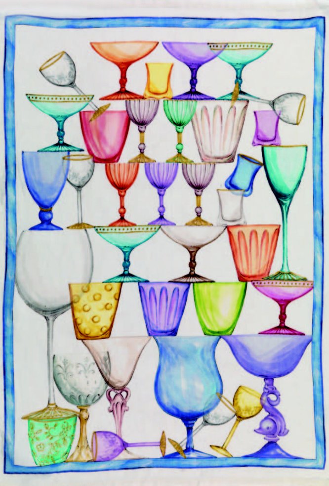 Tessitura Toscana Telerie, “Crystal - Blu”, Pure linen printed tea towel