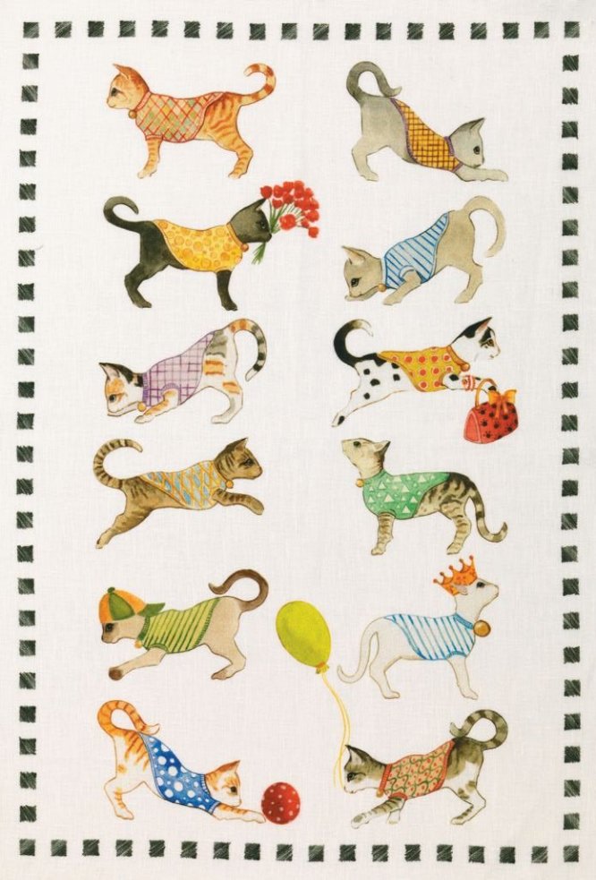 Tessitura Toscana Telerie, “Best Friends - Gatti”, Pure linen printed tea towe