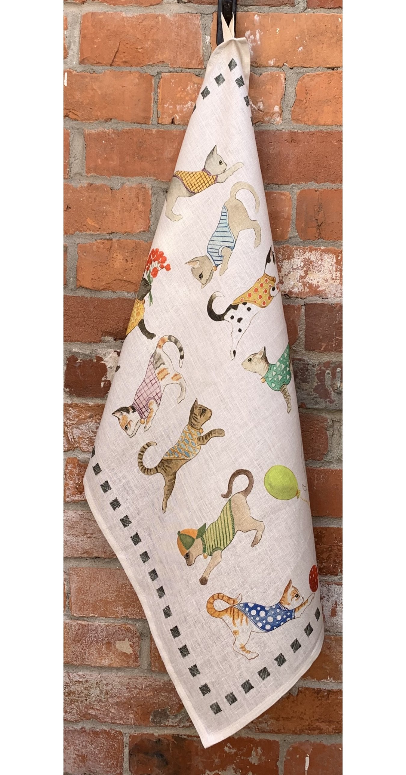 Tessitura Toscana Telerie, “Best Friends - Gatti”, Pure linen printed tea towel. - Home Landing