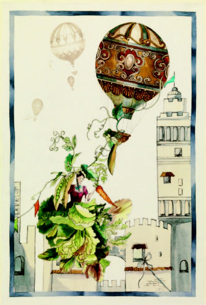 Tessitura Toscana Telerie, “Fiaba - Mongolfiera”, Pure linen printed tea towel