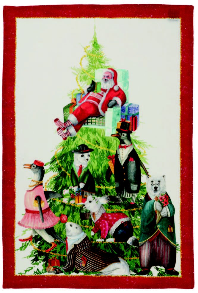 Tessitura Toscana Telerie, “Magical Tree-Rosso”, Pure linen printed tea towel.