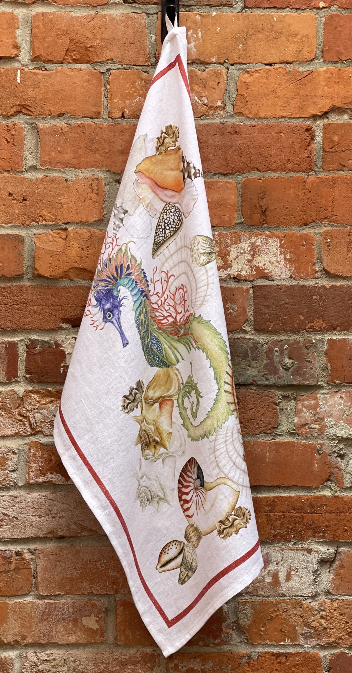 Tessitura Toscana Telerie, “Jelly - Ippocampo”, Pure hemp printed tea towel. - Home Landing