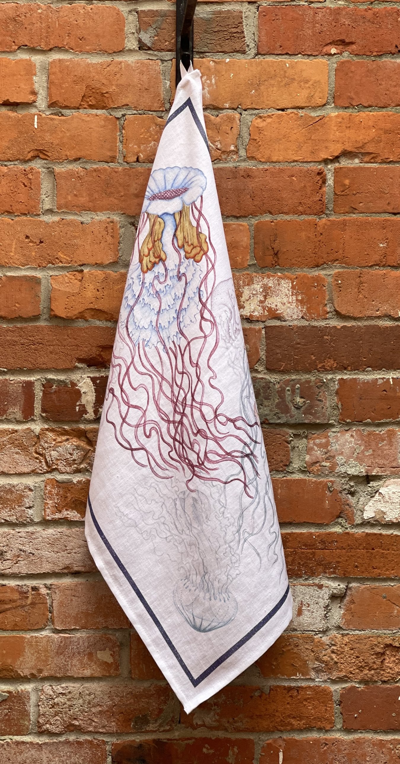 Tessitura Toscana Telerie, “Jelly - Medusa”, Pure hemp printed tea towel. - Home Landing