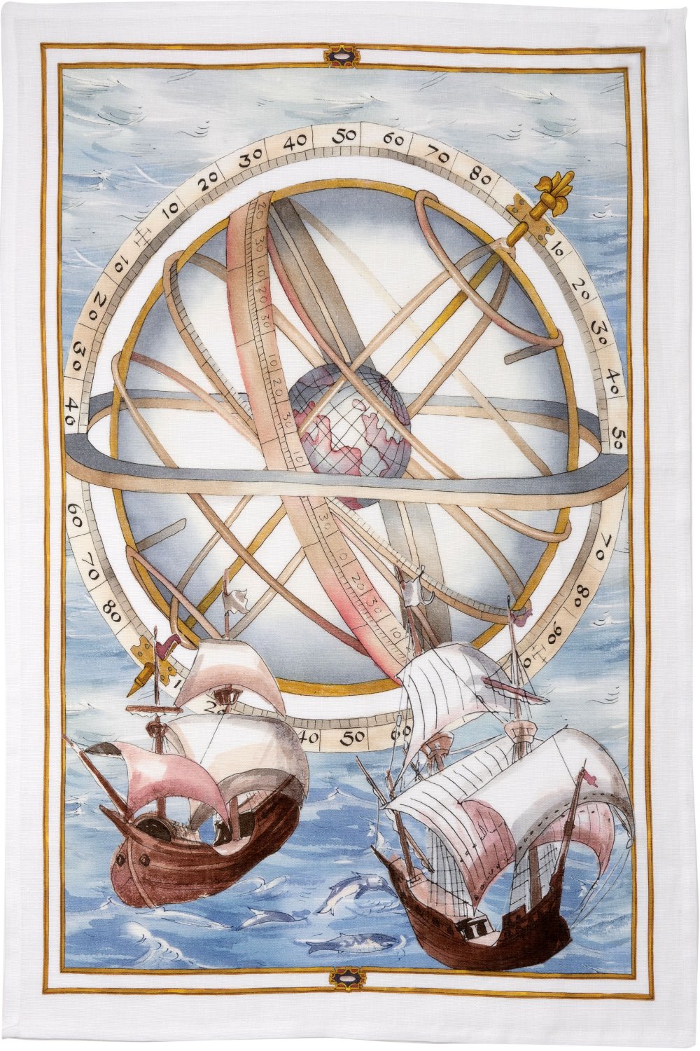 Tessitura Toscana Telerie, “Bounty - Sestante”, Pure linen printed tea towel. - Home Landing