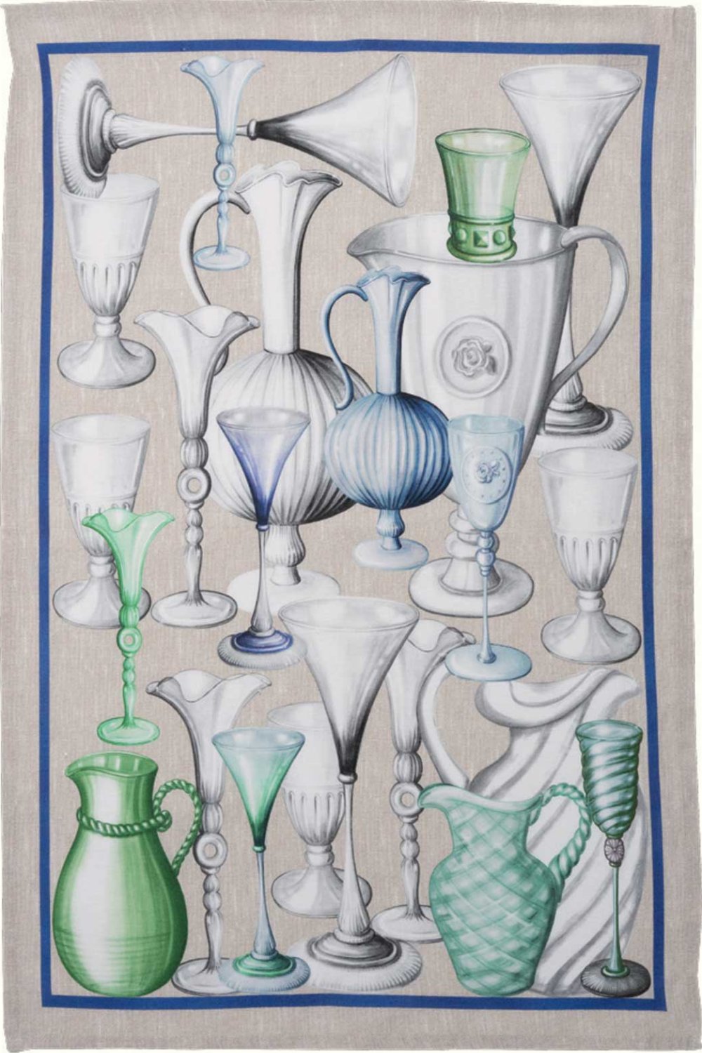 Tessitura Toscana Telerie, “Cheers -Blu”, Pure linen printed tea towel.