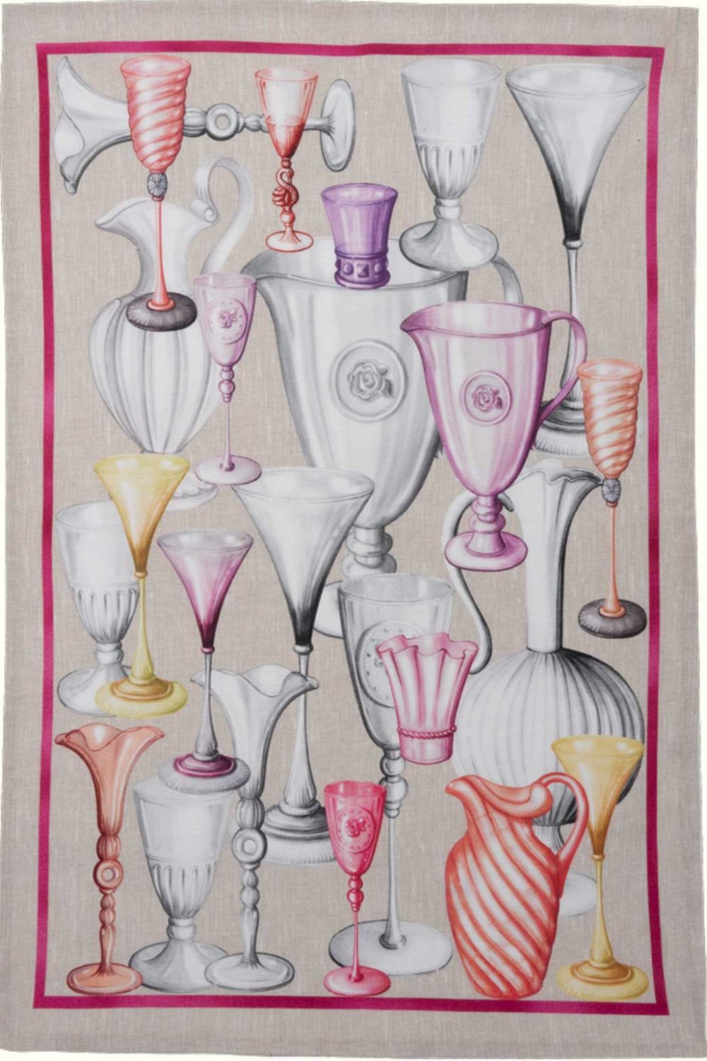 Tessitura Toscana Telerie, “Cheers - Fucsia”, Pure linen printed tea towel.