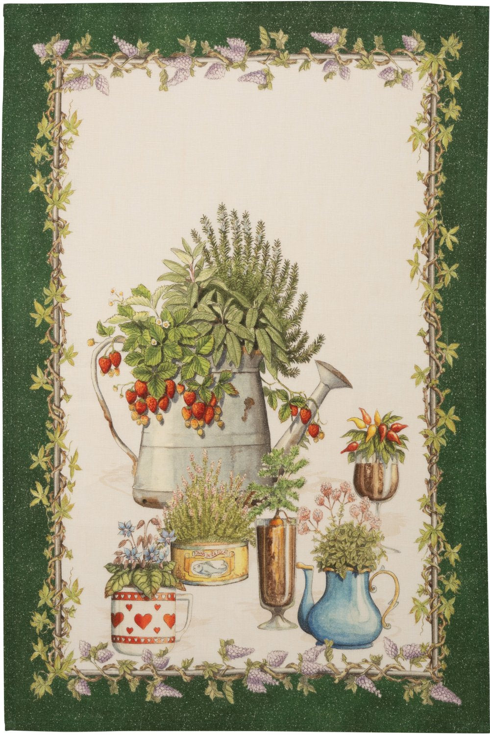Tessitura Toscana Telerie, “Balcon Poatager - Verde”, Pure linen printed tea towel. - Home Landing