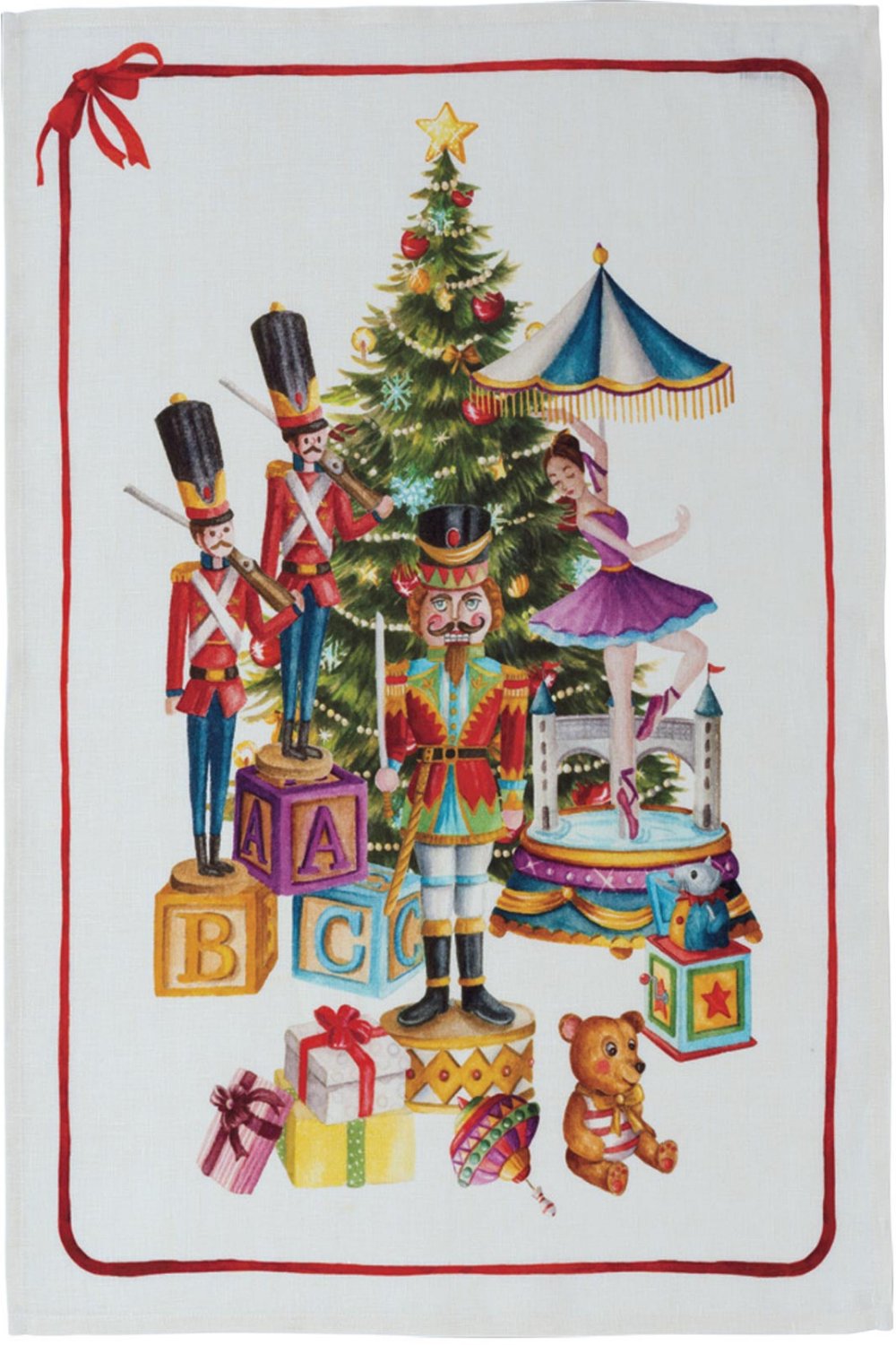 Tessitura Toscana Telerie, “Schiaccianoci - Rosso”, Pure linen printed tea towel.