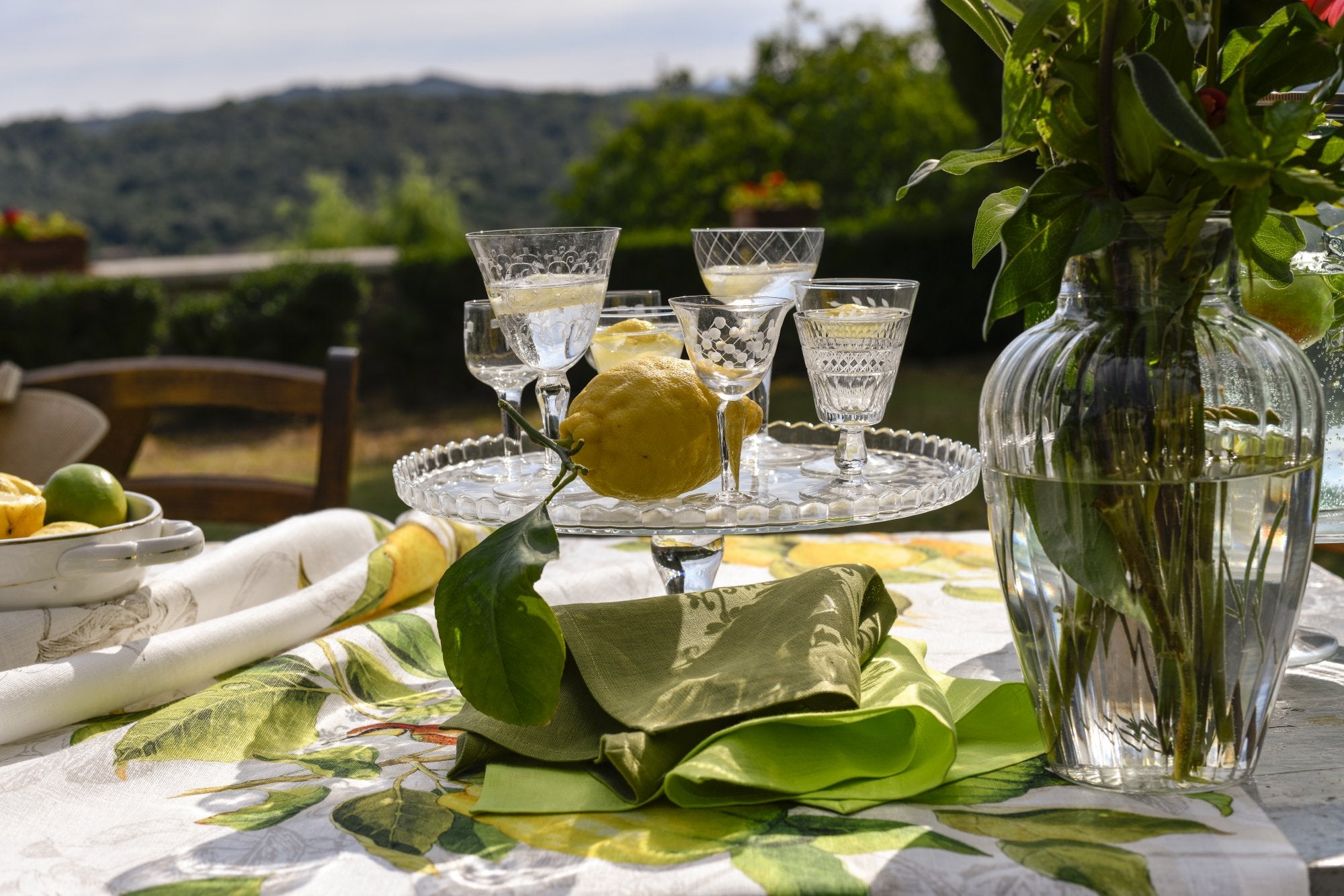 Tessitura Toscana Telerie, “Limoncello”, Pure linen printed tablecloth.