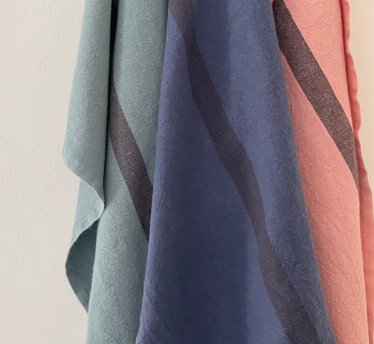 Charvet Editions "Doudou Stripe" (Petal & Marron), Natural woven linen tea towel. Made in France.