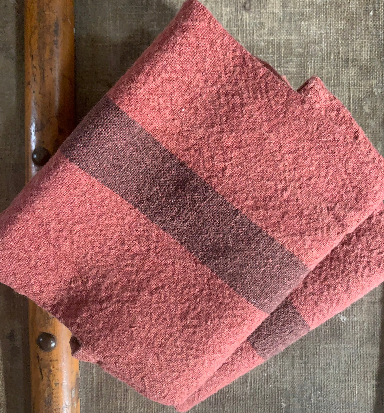 Charvet Editions "Doudou Stripe" (Brique & Marron), Natural linen tea towel. Made in France. - Home Landing