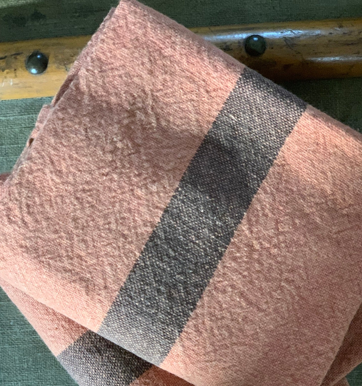 Charvet Editions "Doudou Stripe" (Terracotta & Marron), Natural linen tea towel. Made in France. - Home Landing