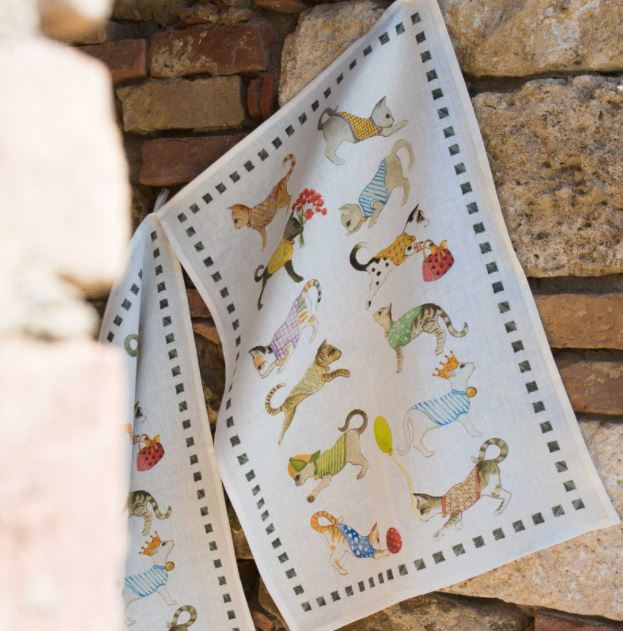 Tessitura Toscana Telerie, “Best Friends - Gatti”, Pure linen printed tea towel. - Home Landing