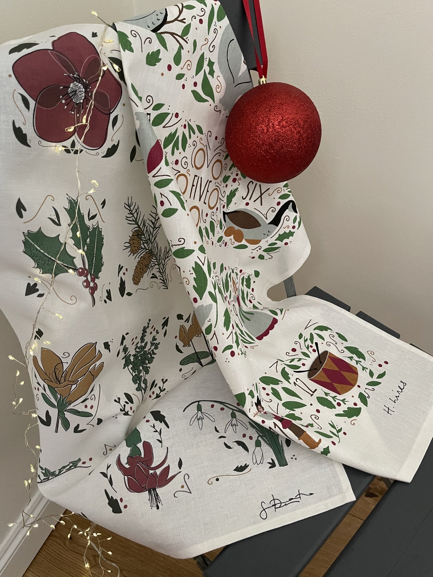 Home-Landing, “12 Days of Christmas”, Linen union tea towel. UK printed.