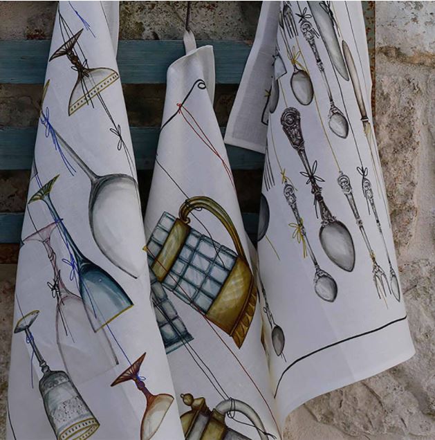 Tessitura Toscana Telerie, “Pub - Birra”, Pure linen printed tea towel. - Home Landing