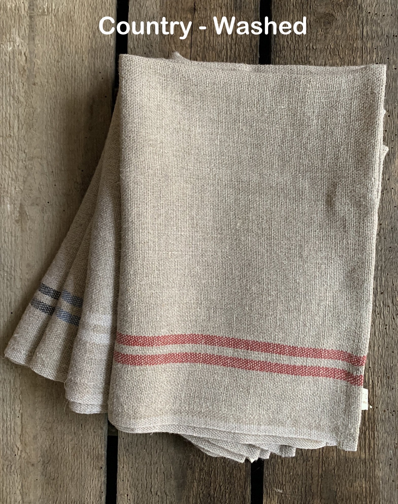 Charvet Éditions "Country Washed" (Red), Natural woven linen tea towel. Made in France. - Home Landing