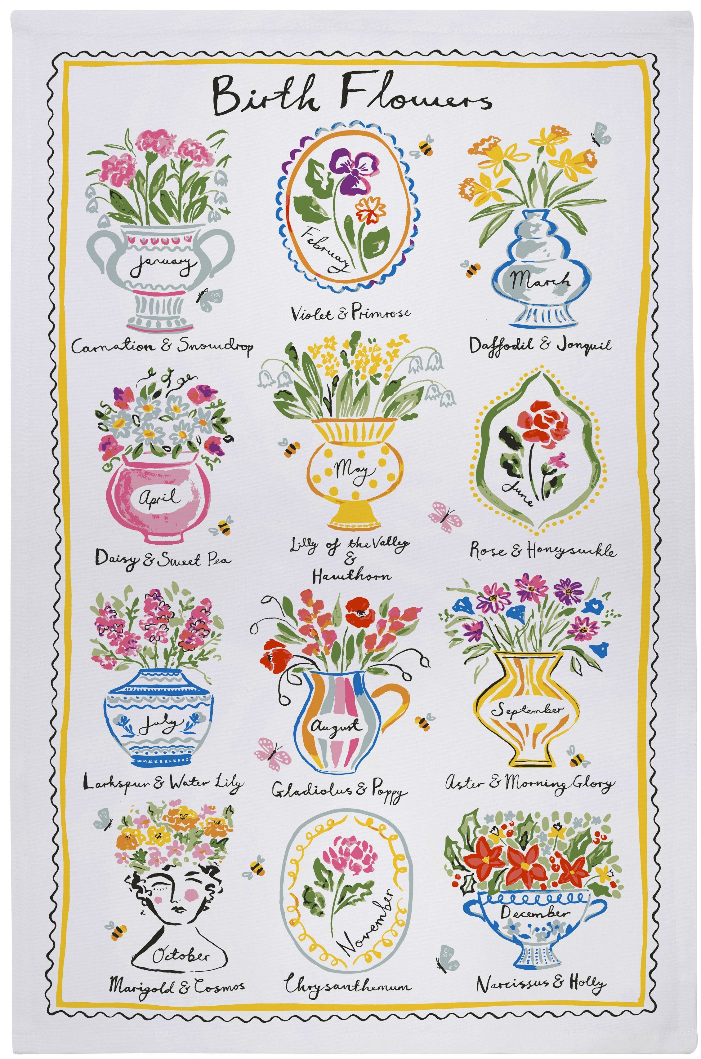 Ulster Weavers "Birth Flowers", Printed cotton tea towel.