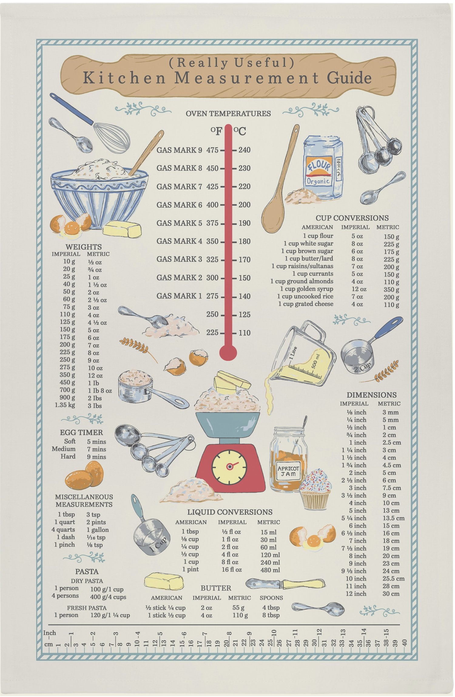 Ulster Weavers, "Kitchen Measurements", Printed cotton tea towel.