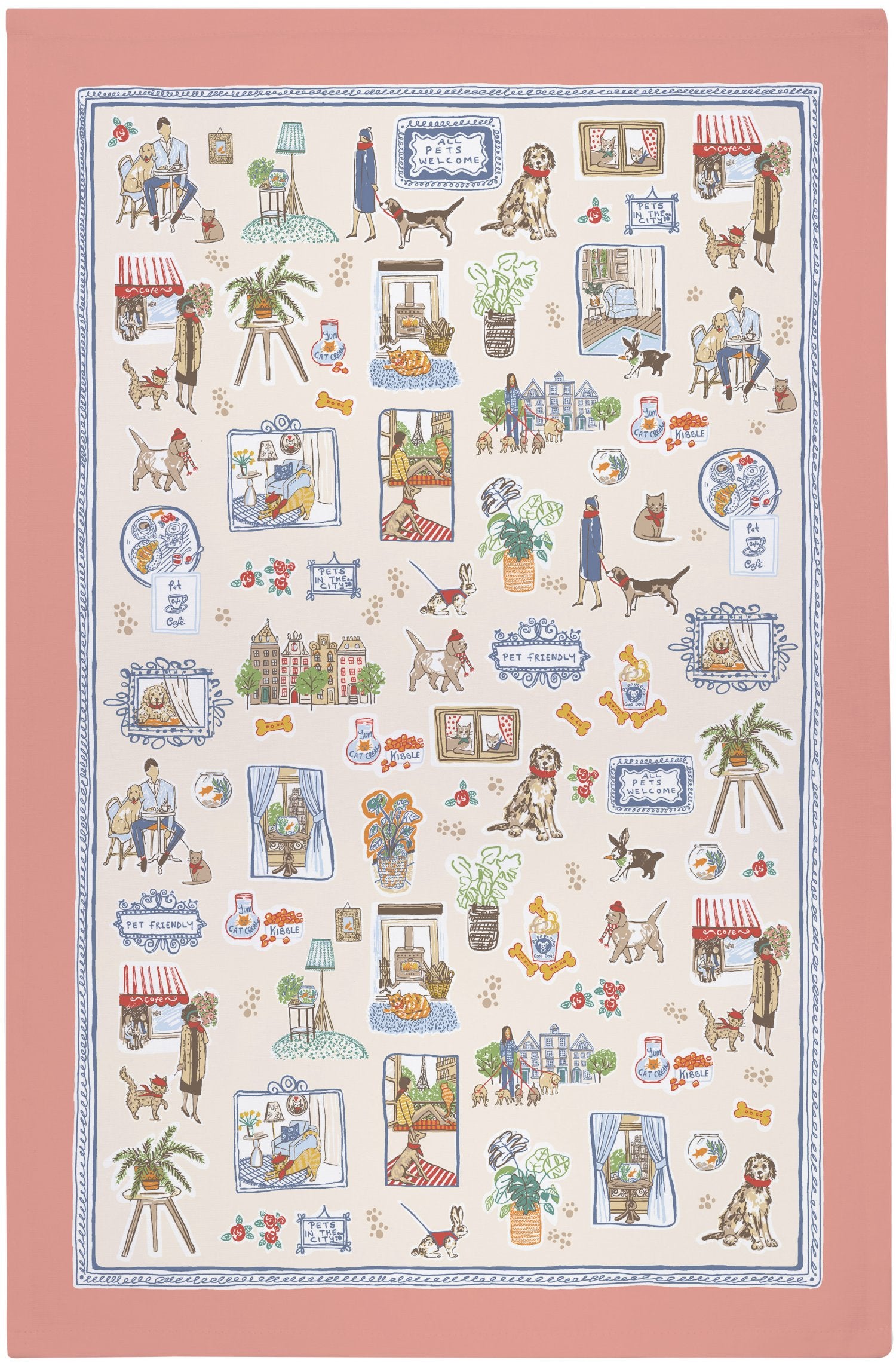 Ulster Weavers, "Pets in The City", Printed cotton tea towel.