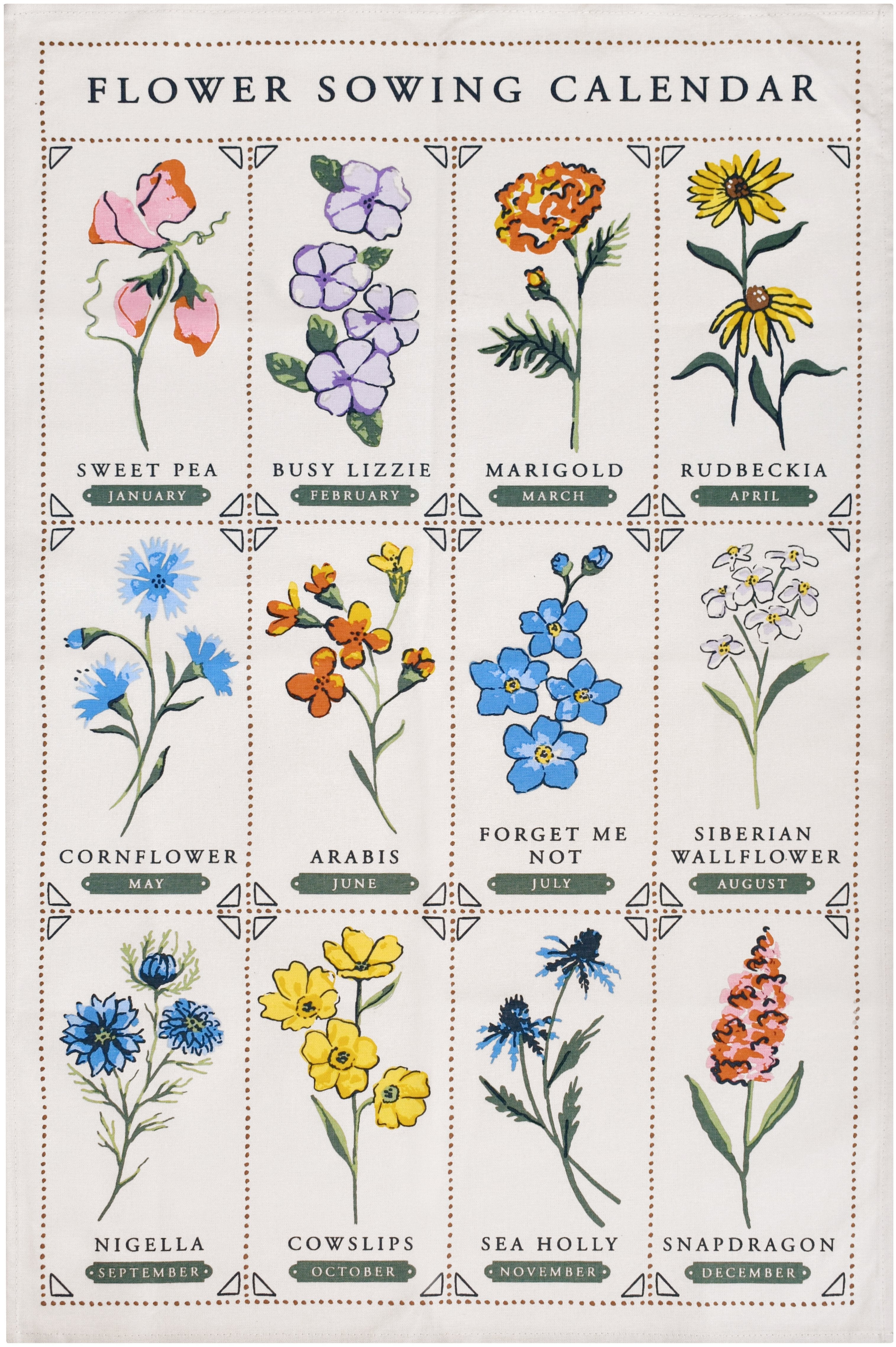 Ulster Weavers, "Time to Grow-Flowers", Printed cotton tea towel. - Home Landing