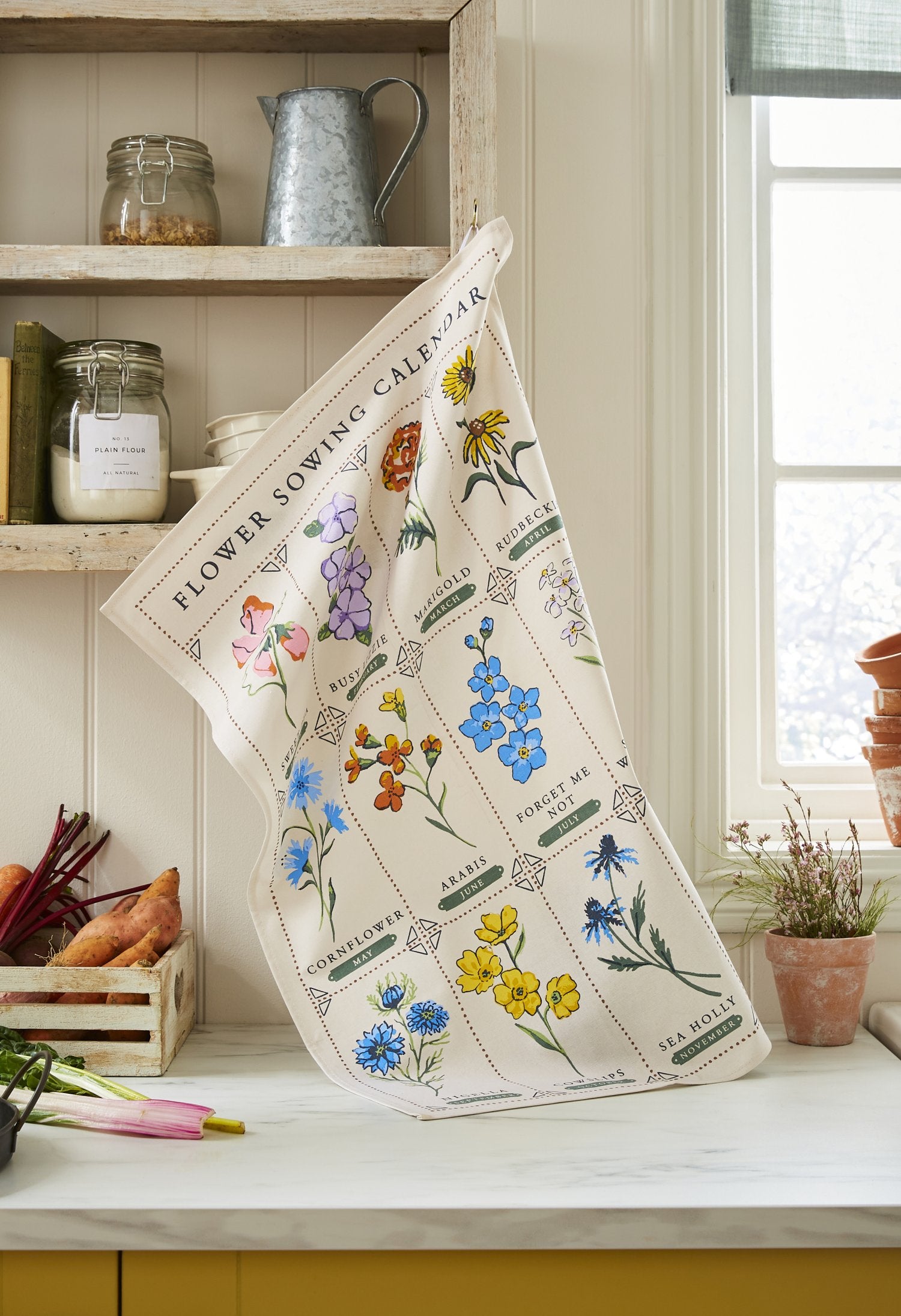 Ulster Weavers, "Time to Grow-Flowers", Printed cotton tea towel. - Home Landing
