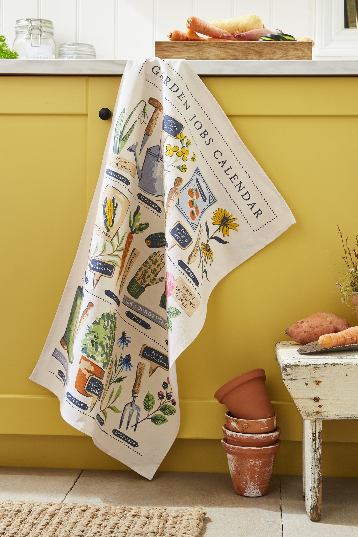 Ulster Weavers, "Time to Grow-Jobs", Printed cotton tea towel. - Home Landing