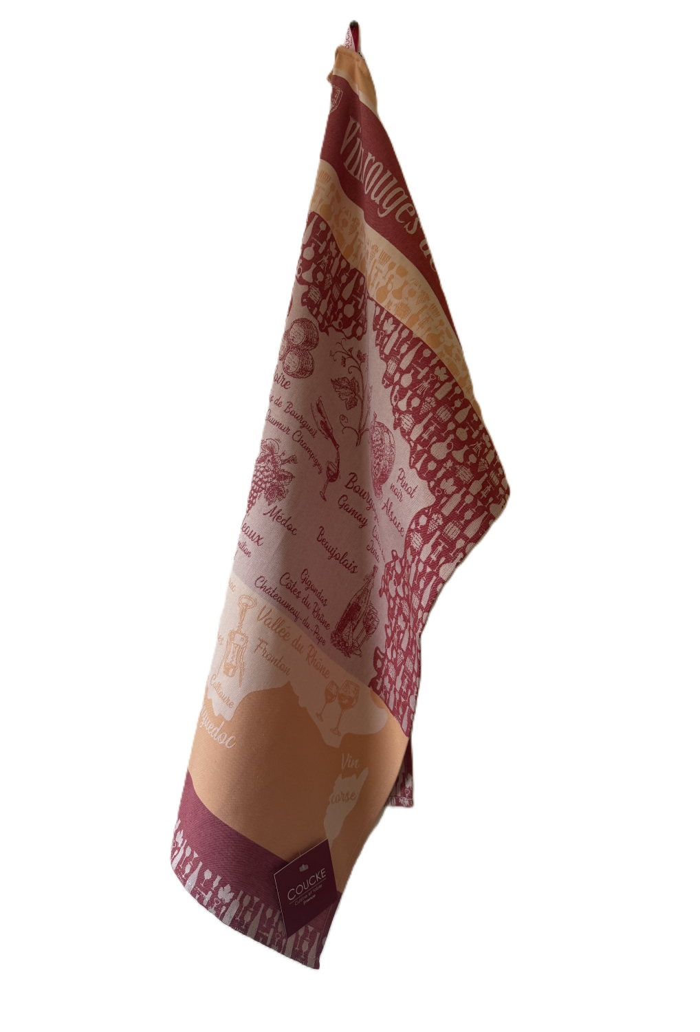 Coucke "Vins Rouges de France", Woven cotton tea towel. Designed in France.
