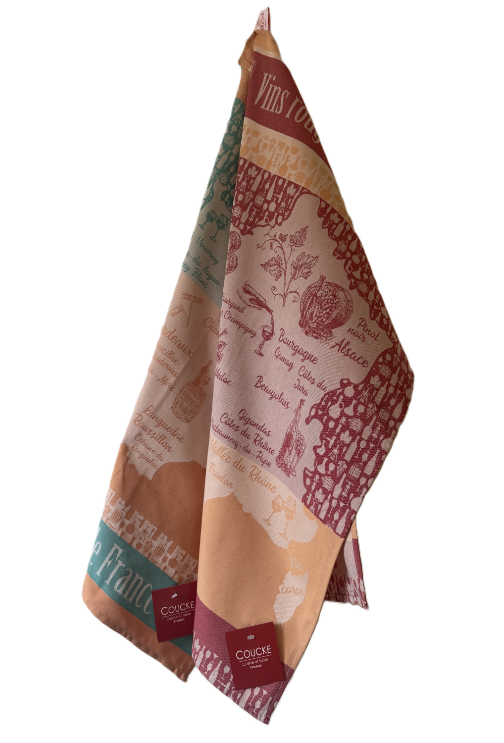 Coucke "Vins Blancs de France", Woven cotton tea towel. Designed in France.