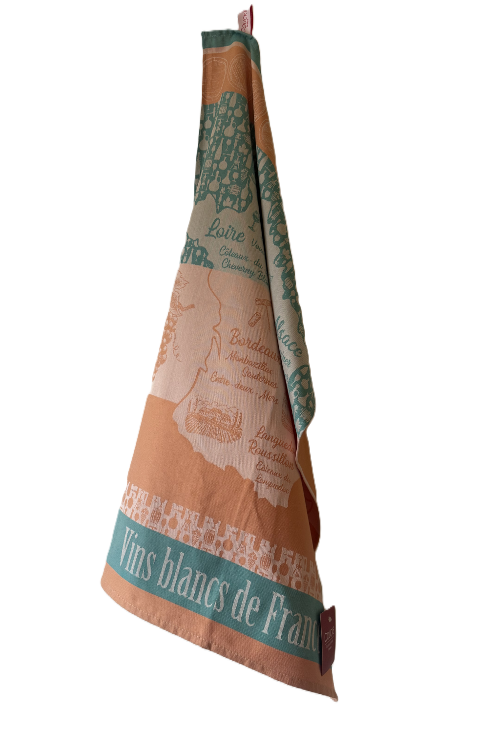 Coucke "Vins Blancs de France", Woven cotton tea towel. Designed in France.