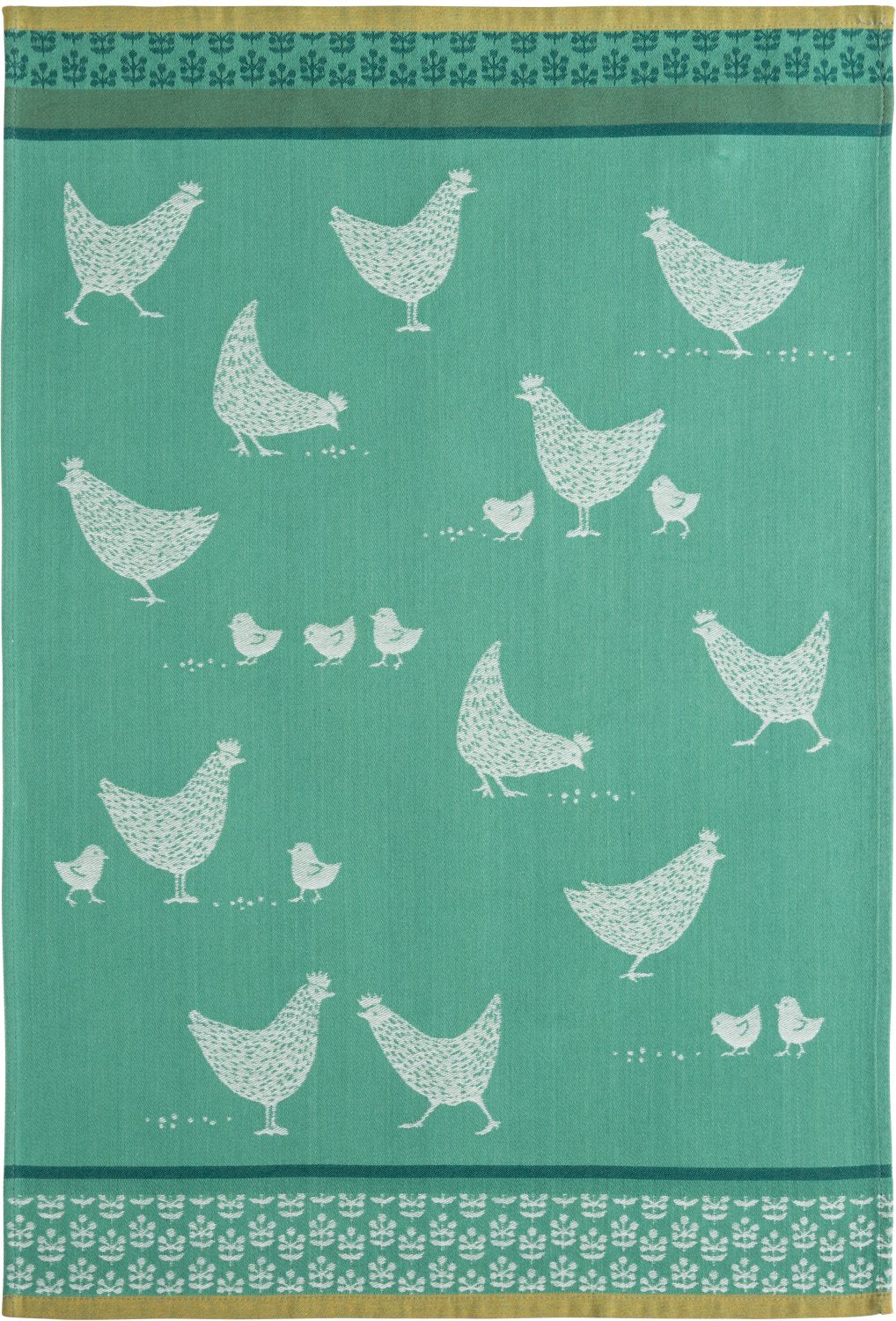 Coucke "Poulettes-Vert", Woven cotton tea towel. Designed in France.