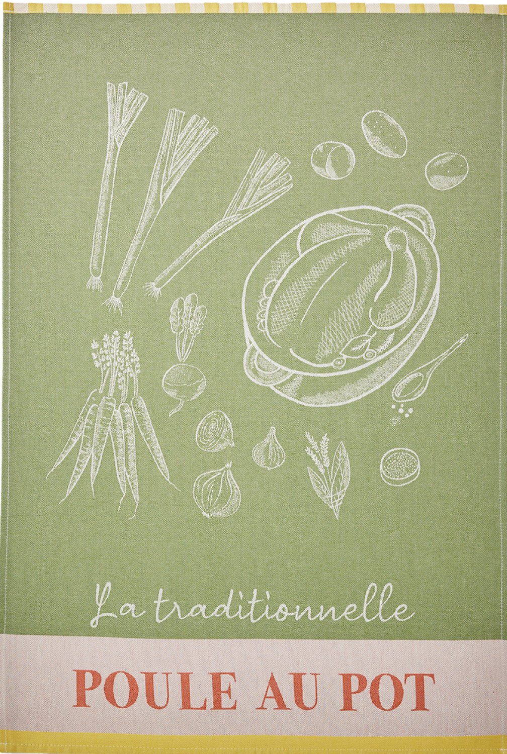 Coucke "L’Art de la Poule au Pot", Woven cotton tea towel. Designed in France.