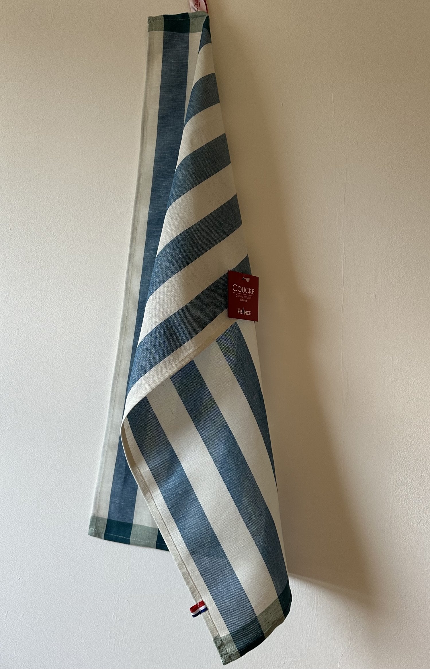 Coucke "Malo Stripe" (Blue), Woven linen & cotton tea towel. Made in France.