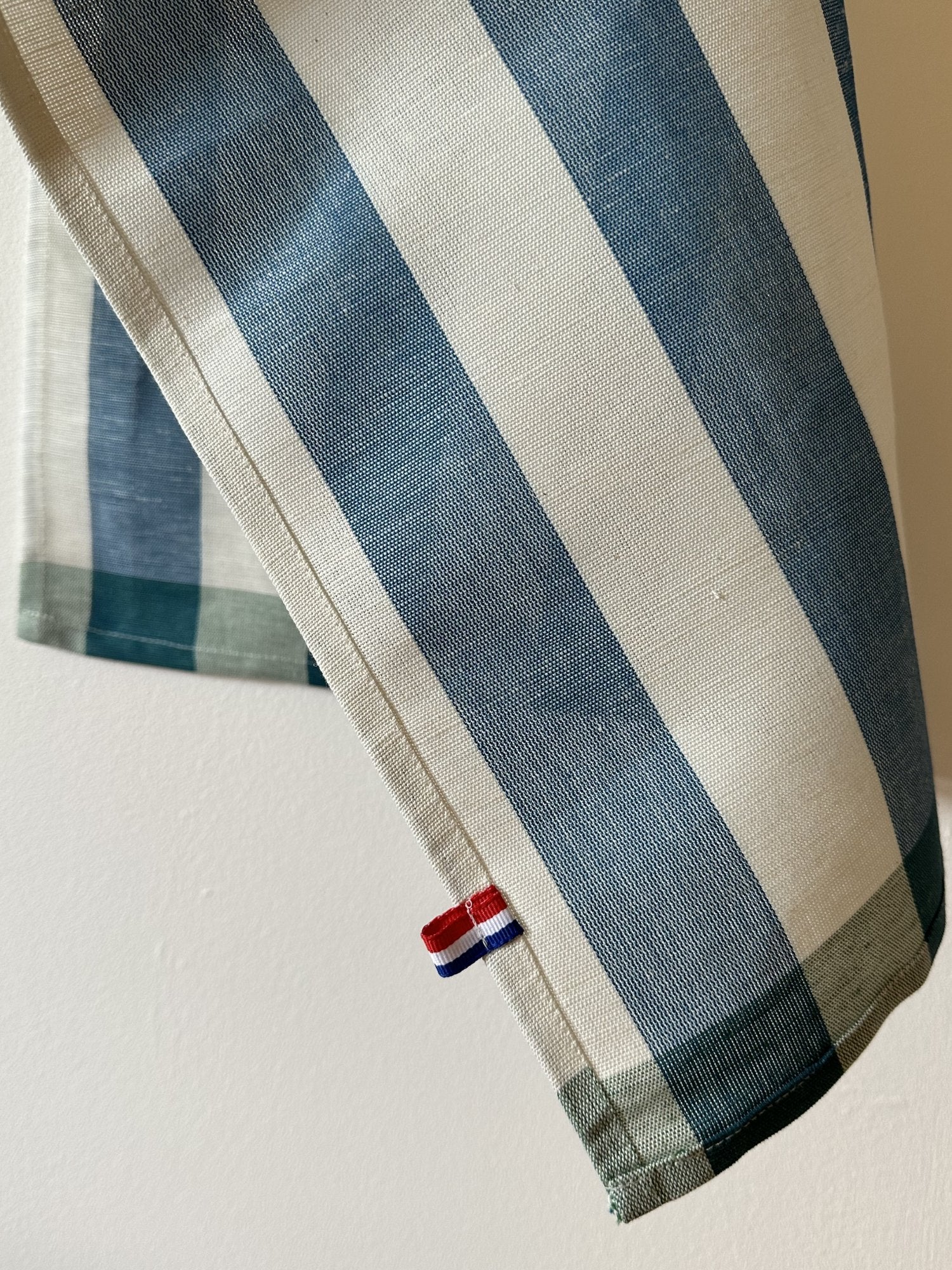 Coucke "Malo Stripe" (Blue), Woven linen & cotton tea towel. Made in France.