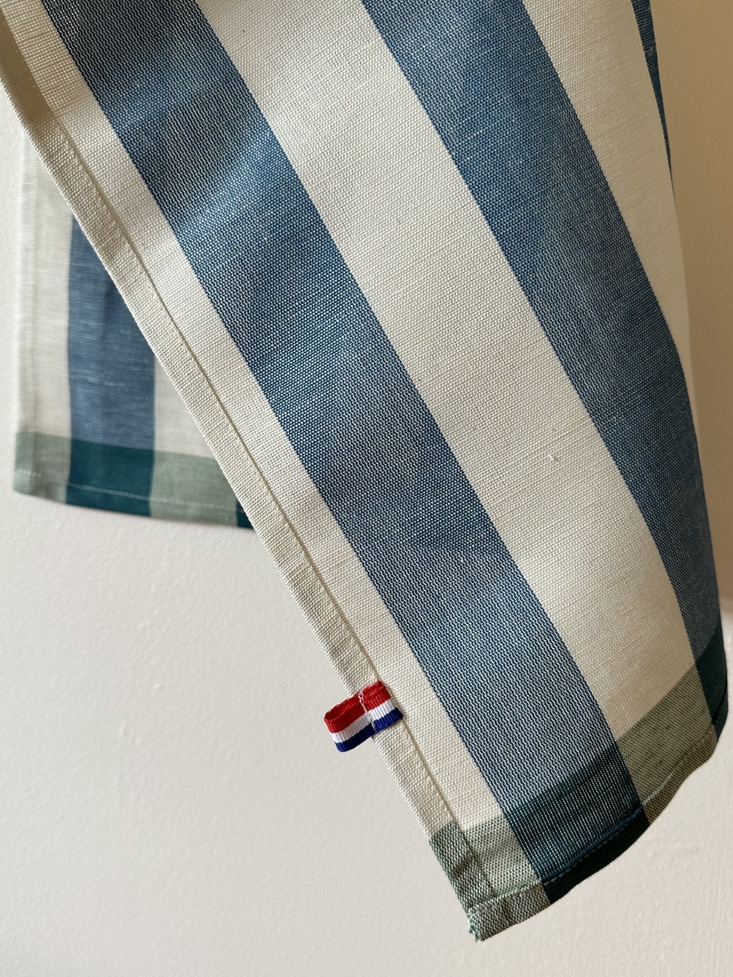 Coucke "Malo Stripe" (Blue), Woven linen & cotton tea towel. Made in France.