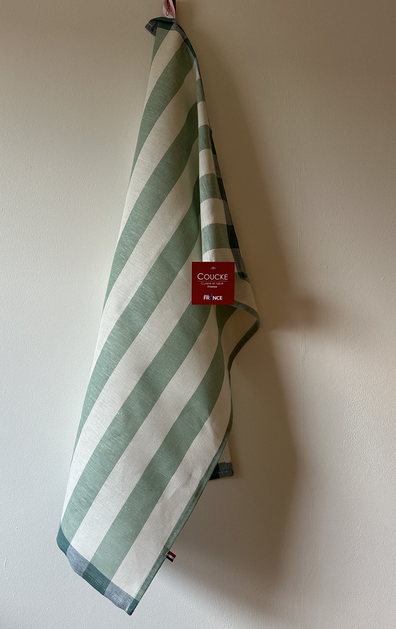 Coucke "Malo Stripe" (Green, Woven linen & cotton tea towel. Made in France.