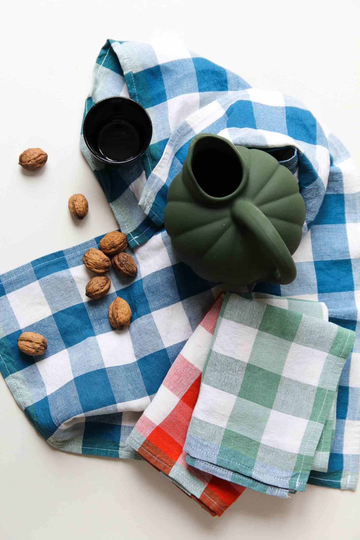 Coucke "Emile Check" (Green), Woven linen & cotton tea towel. Made in France.