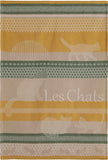 Coucke “Les Chats - Vert", Woven cotton tea towel. Designed in France.