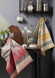 Coucke “Les Chats - Vert", Woven cotton tea towel. Designed in France.