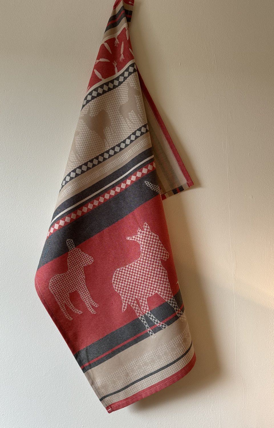 Coucke “Les Anes - Rouge", Woven cotton tea towel. Designed in France.