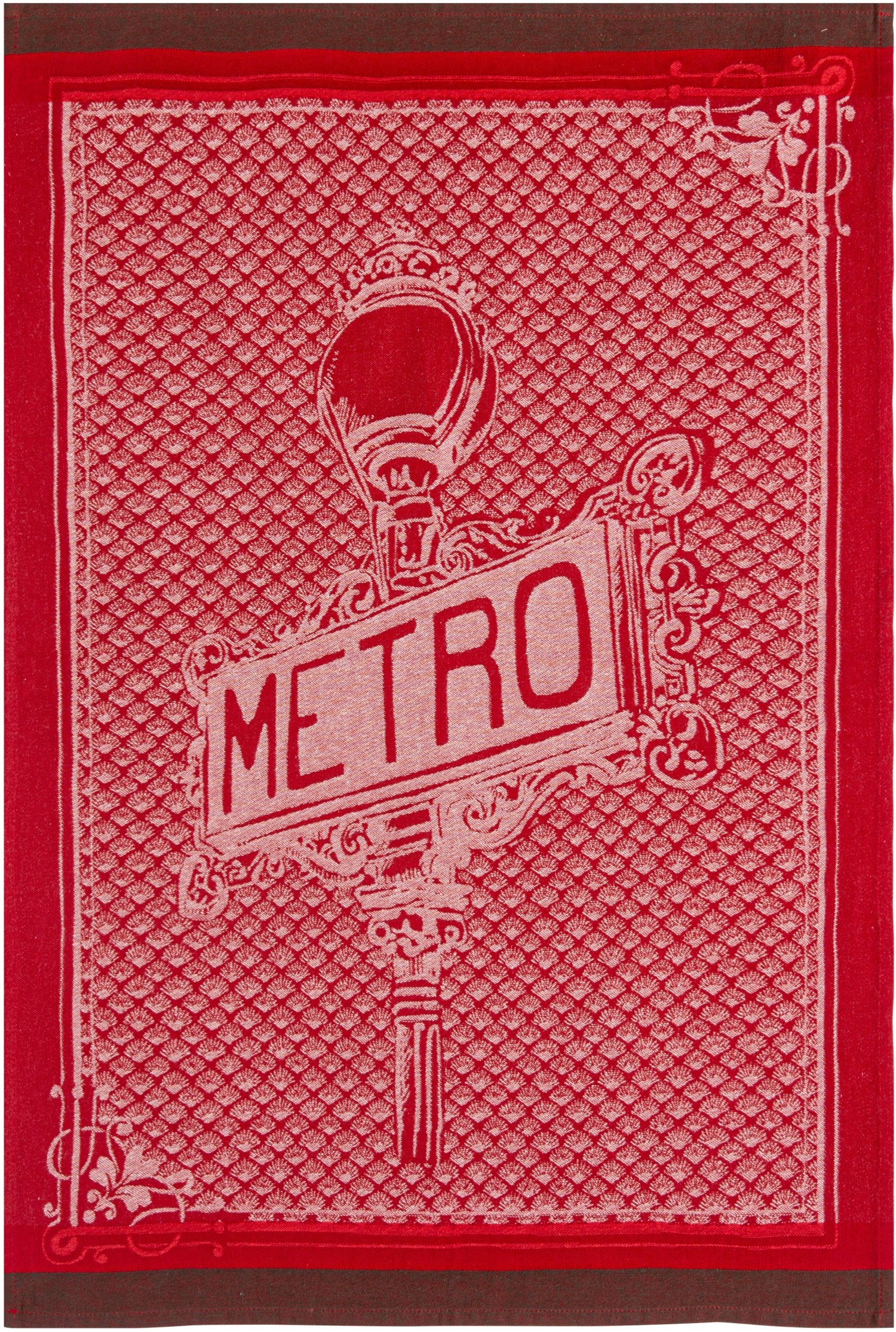 Coucke " Metro Panneau - Rouge", Woven cotton tea towel. Designed in France.