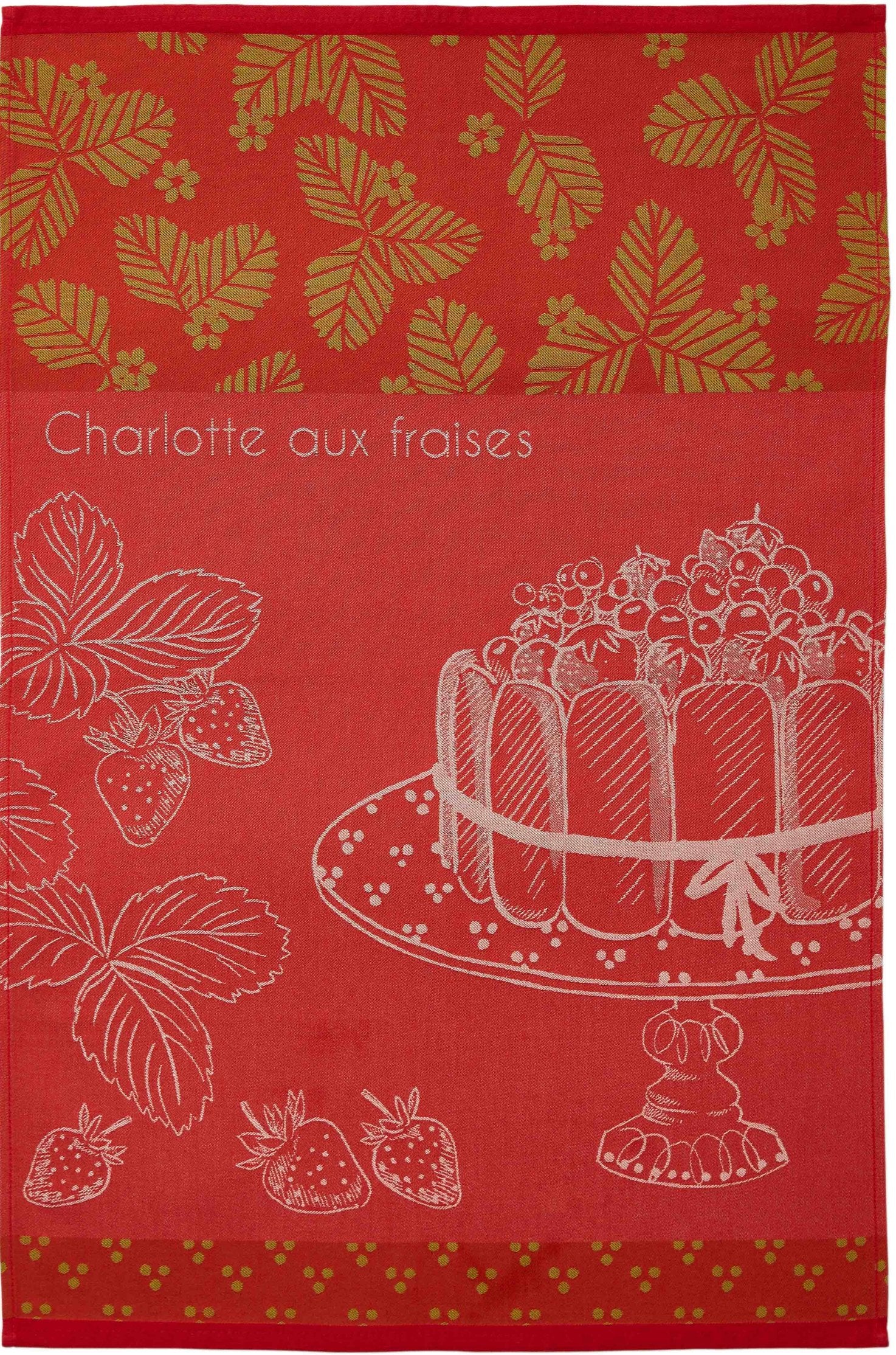 Coucke "Charlotte aux fraises", Woven cotton tea towel. Designed in France.