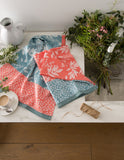 Coucke “Feuillage Bleu", Woven cotton tea towel. Designed in France.