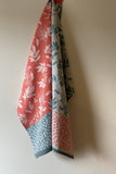 Coucke “Feuillage Bleu", Woven cotton tea towel. Designed in France.