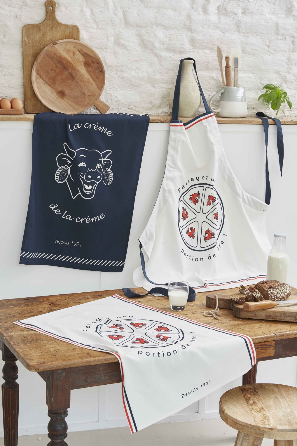 Coucke "La Vache Qui Rit Creme de la Creme", Printed cotton tea towel.