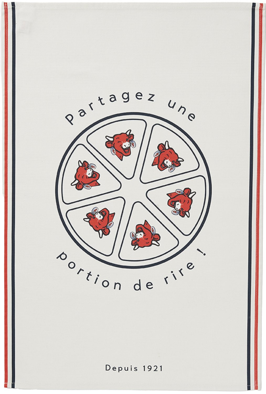Coucke "La Vache Qui Rit Portion de Rire", Printed cotton tea towel.