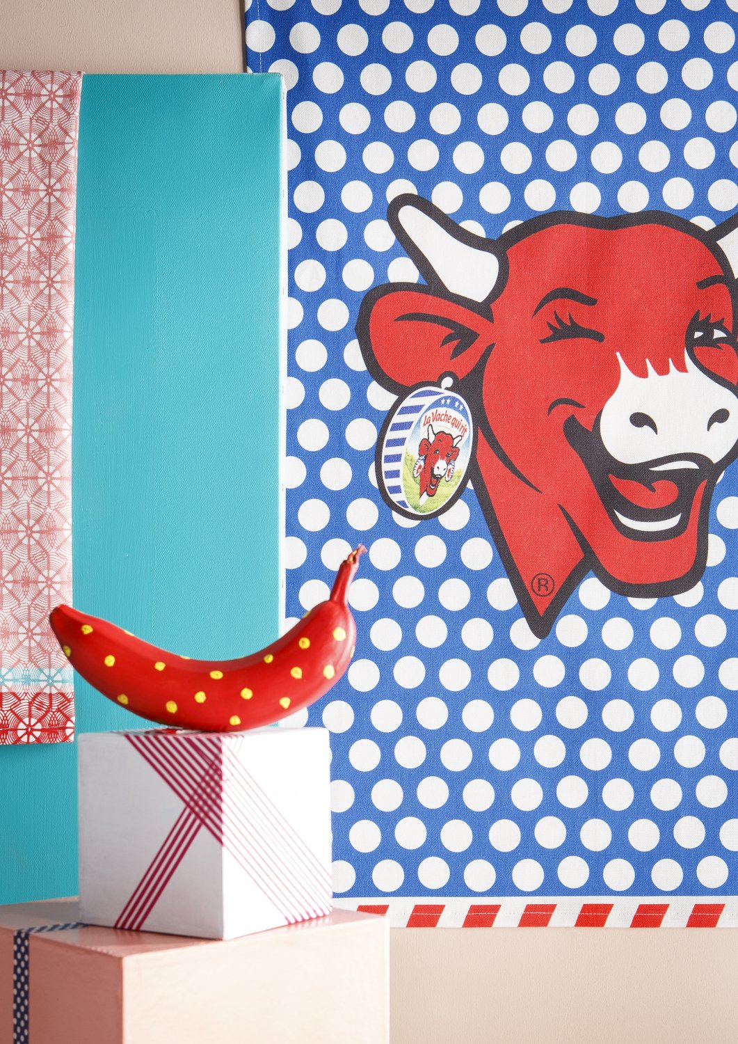 Coucke "La Vache Qui Rit Pop Bleu", Printed cotton tea towel.