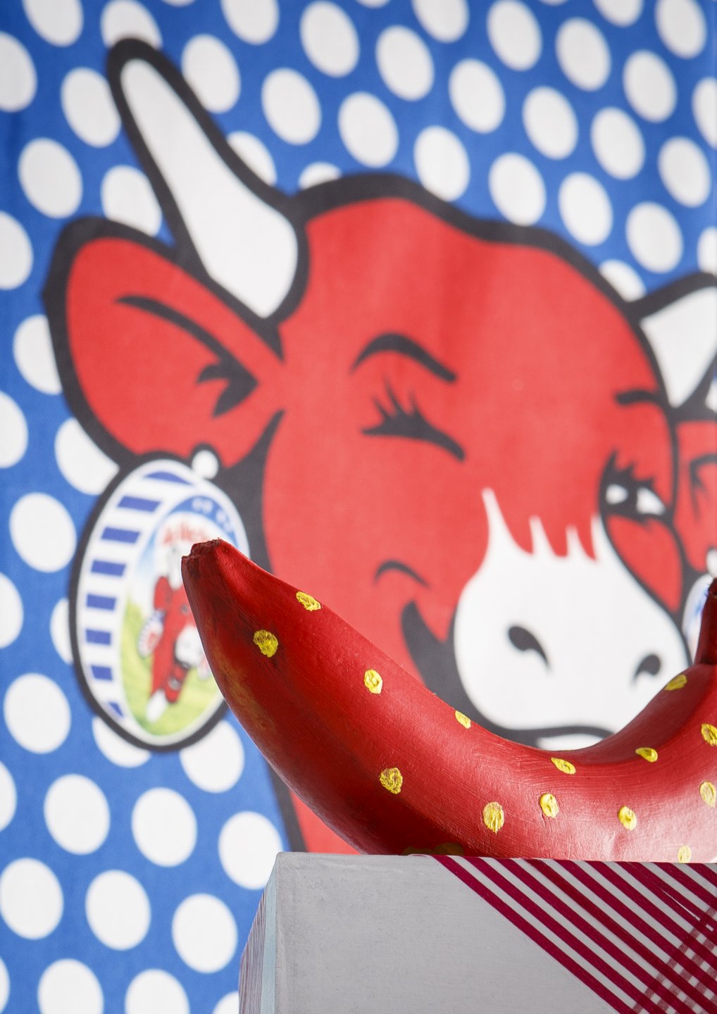 Coucke "La Vache Qui Rit Pop Bleu", Printed cotton tea towel.