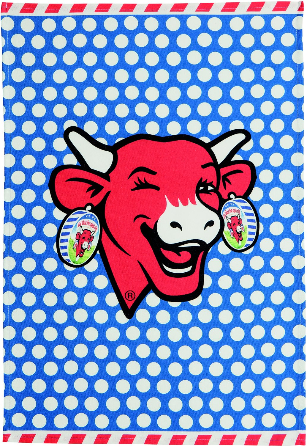 Coucke "La Vache Qui Rit Pop Bleu", Printed cotton tea towel.